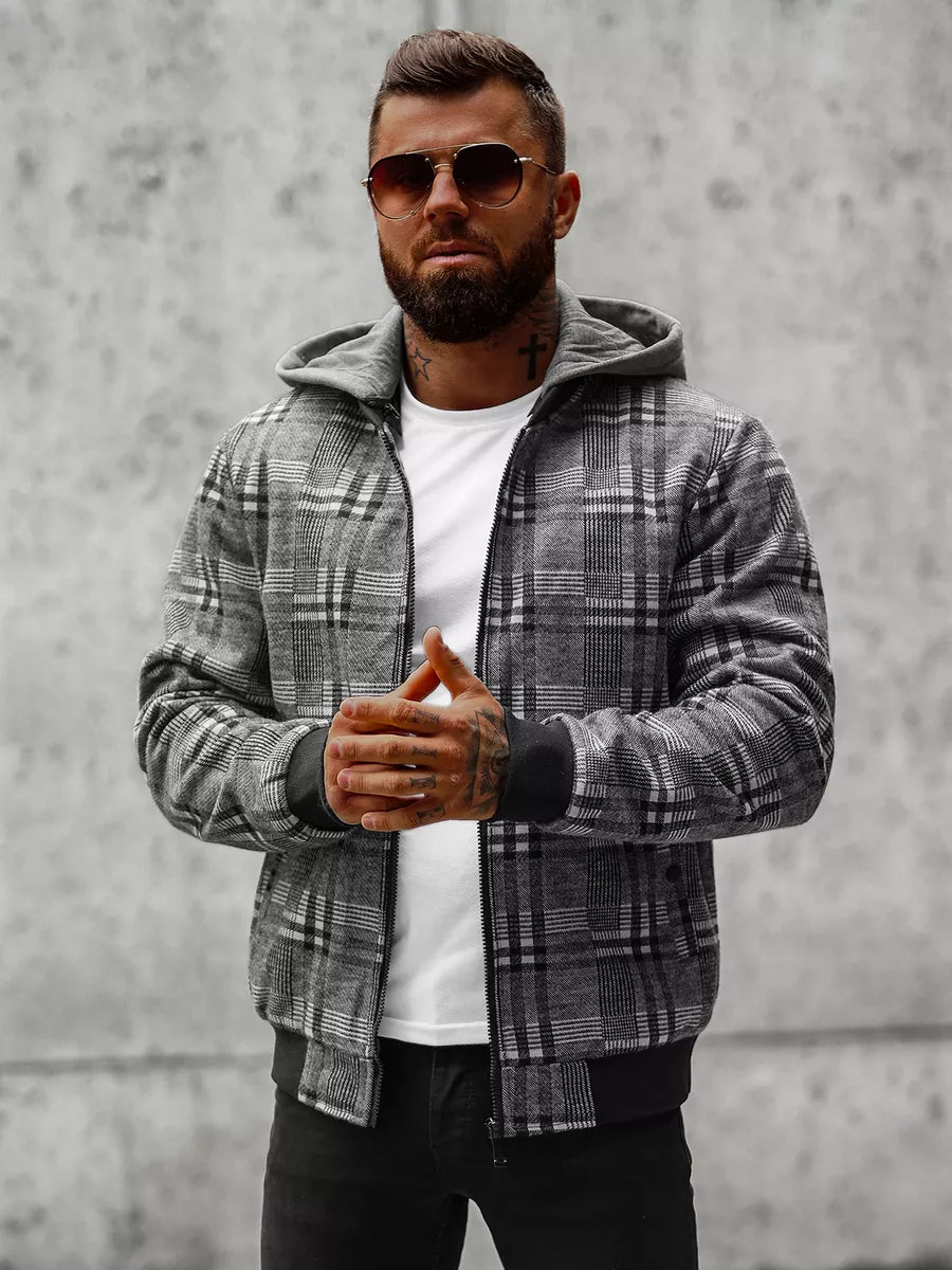 Dark gray men's shirt-style jacket with hood Rori