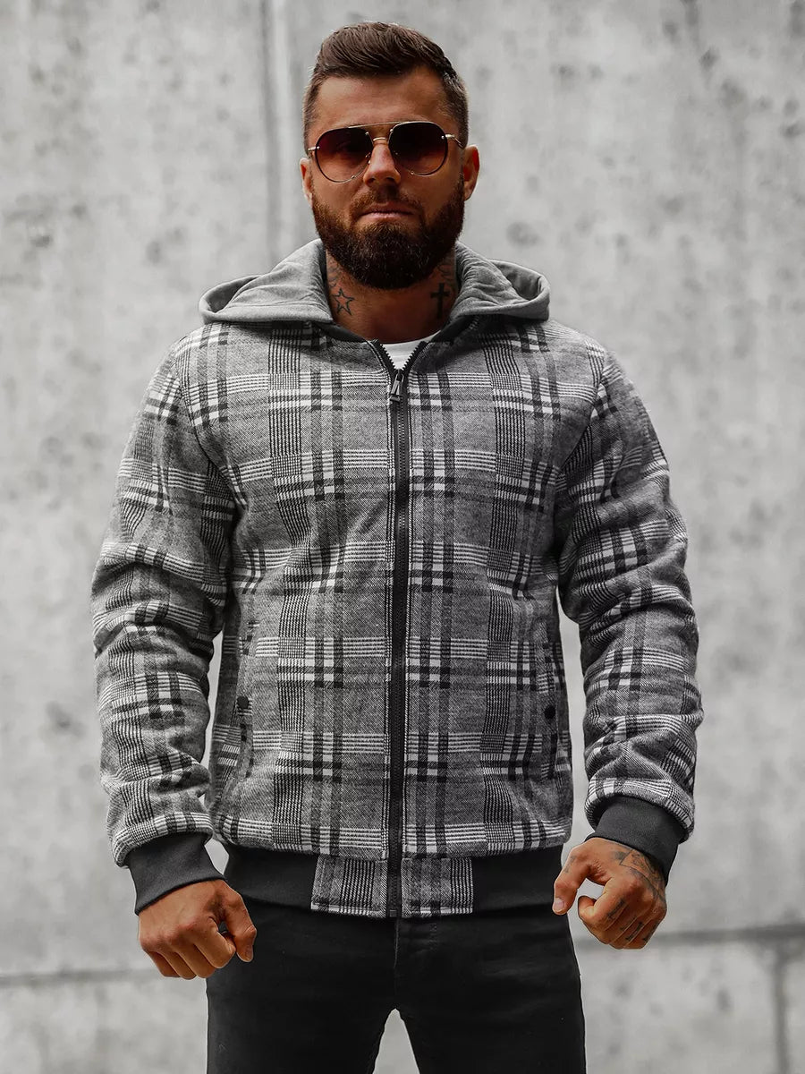 Dark gray men's shirt-style jacket with hood Rori