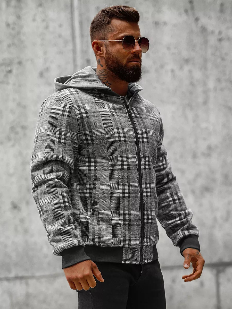 Dark gray men's shirt-style jacket with hood Rori