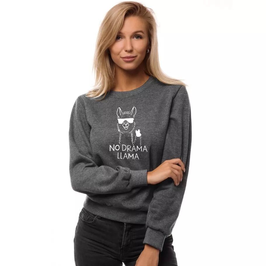 Dark gray women's hoodie No drama Llama