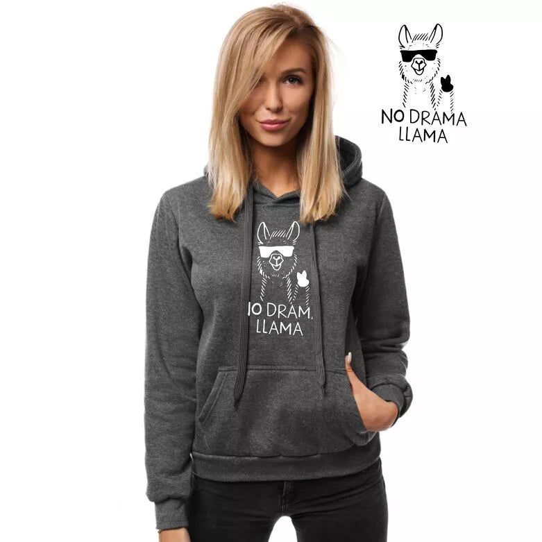 Dark gray women's hoodie No drama Llama