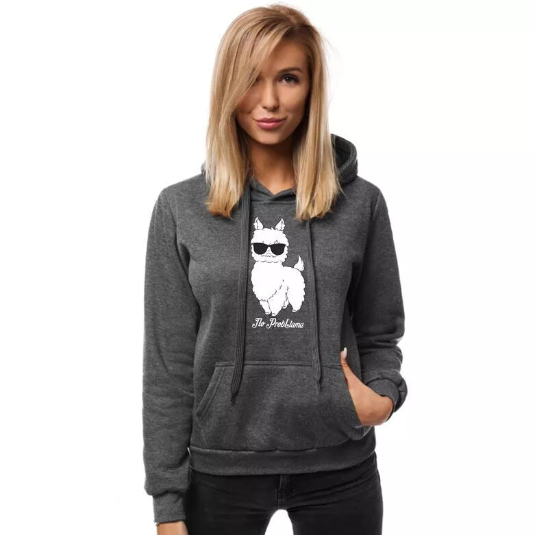 Dark gray women's hoodie No ProbLlama