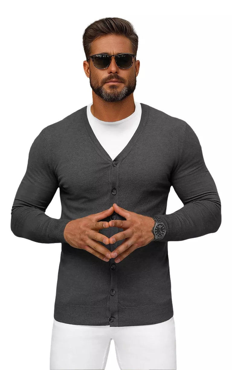 Dark gray men's button-down sweater Otom
