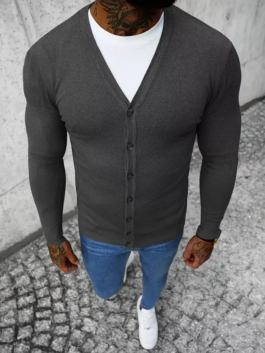 Dark gray men's button-down sweater Otom