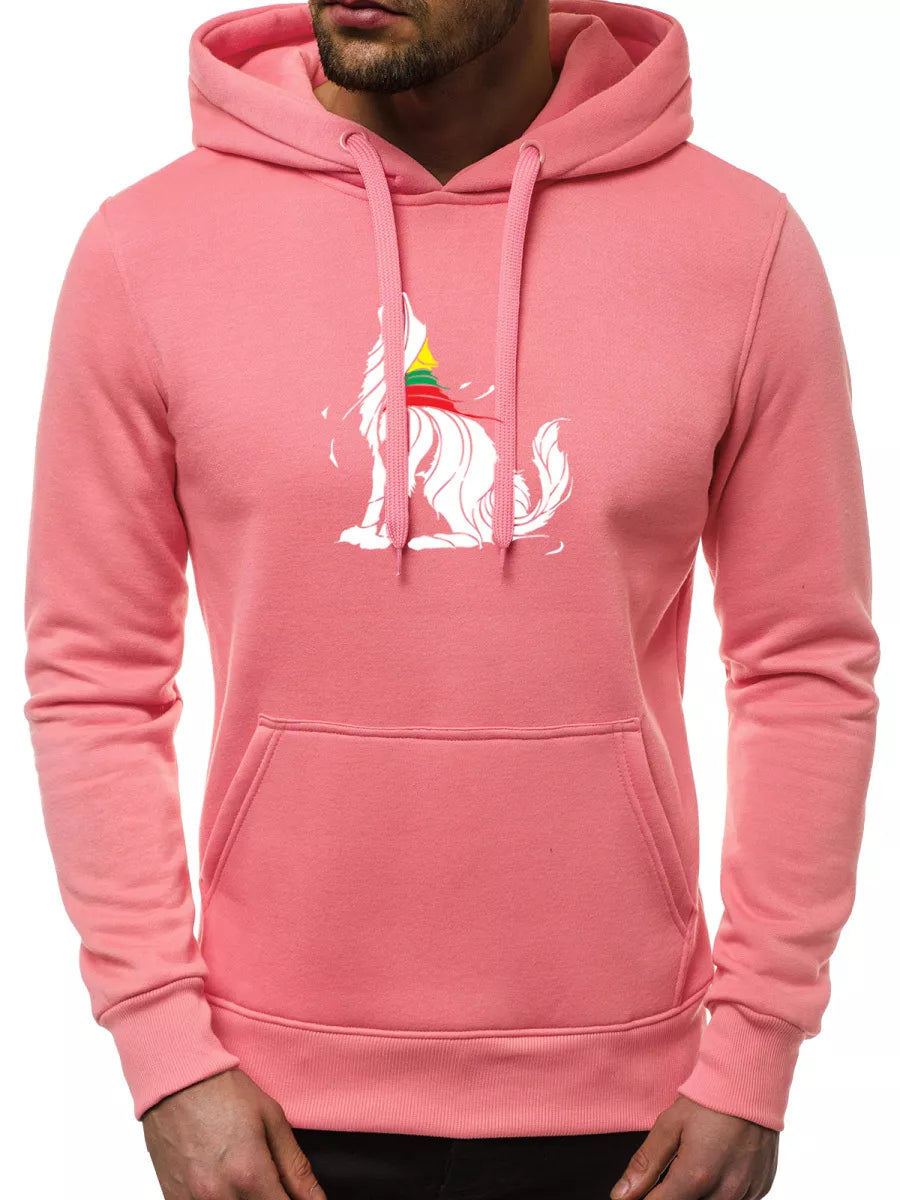 Dark pink men's hoodie Wolf