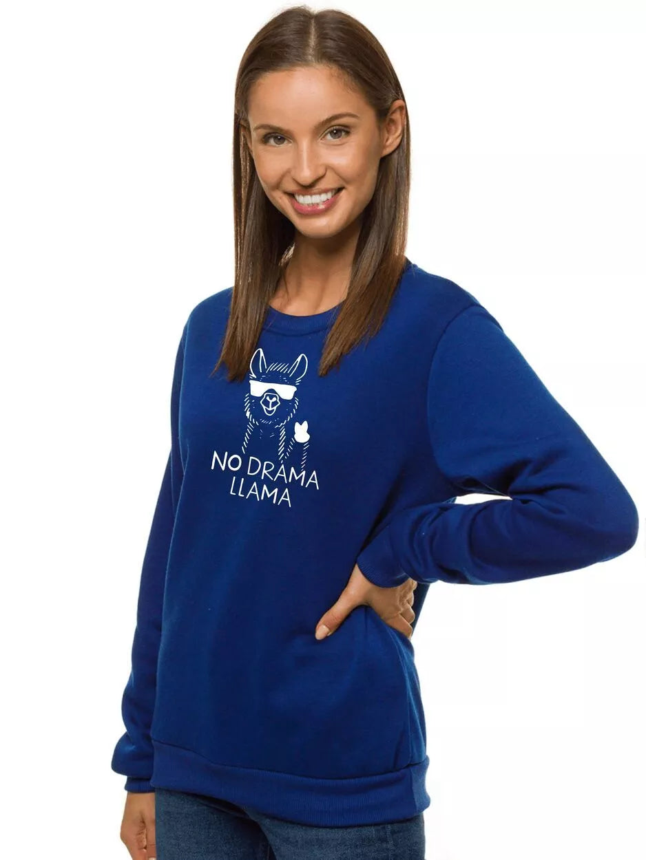Women's navy blue hoodie No drama Llama