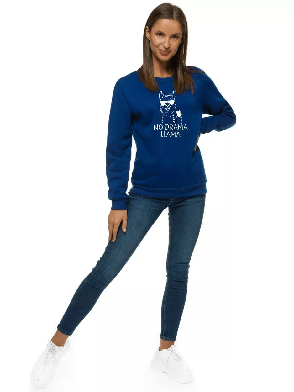Women's navy blue hoodie No drama Llama