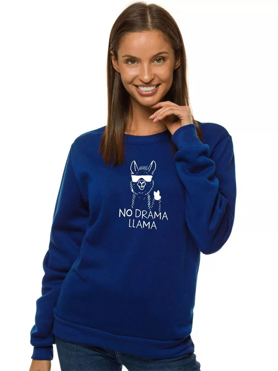 Women's navy blue hoodie No drama Llama