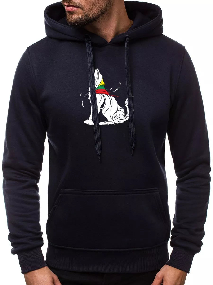 Dark blue men's hoodie Wolf