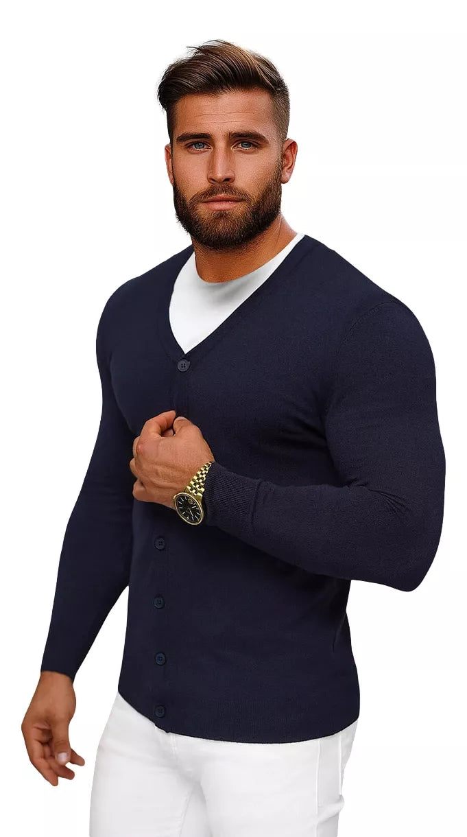 Men's dark blue button-up sweater Otom