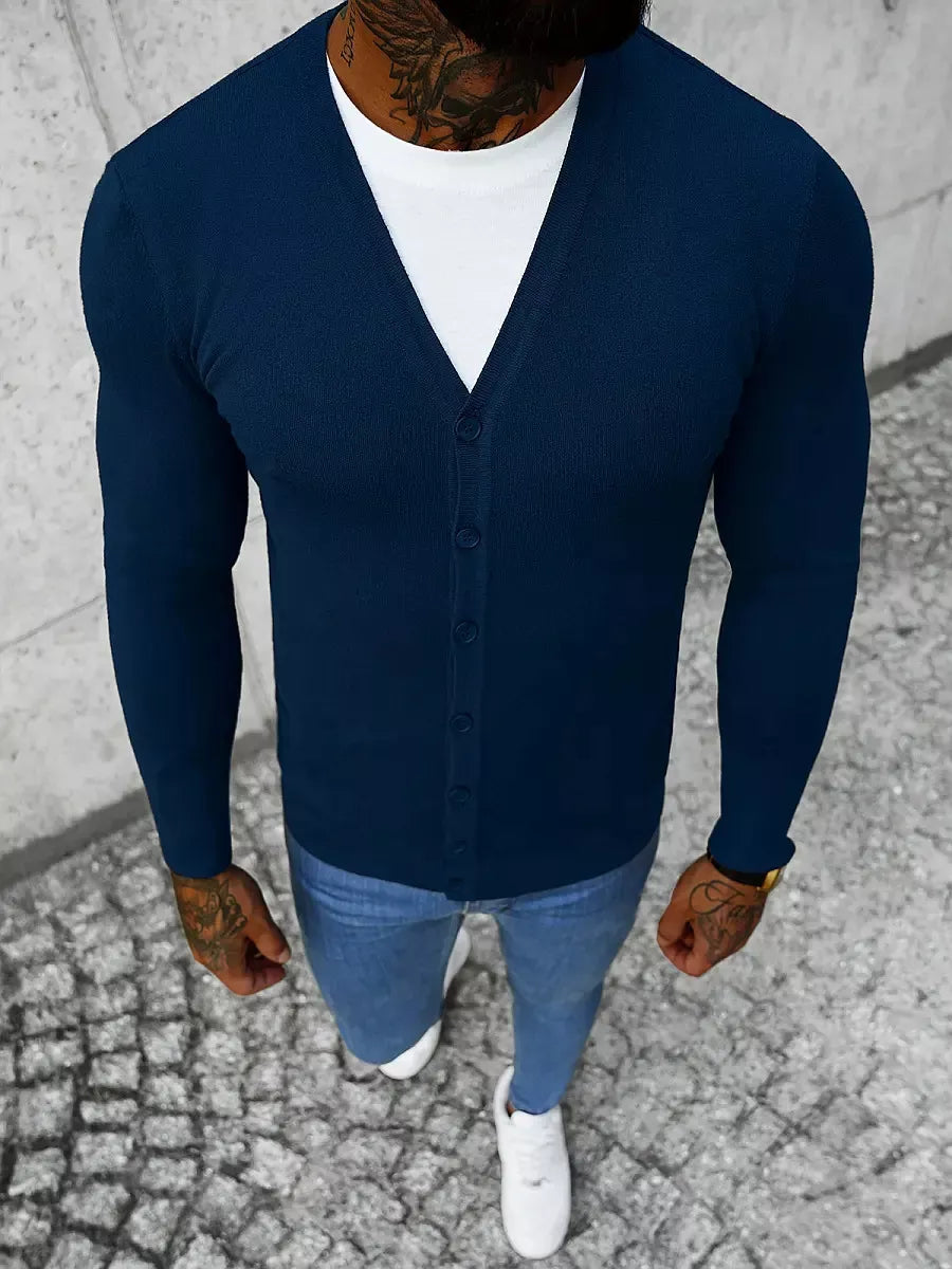 Men's dark blue button-up sweater Otom