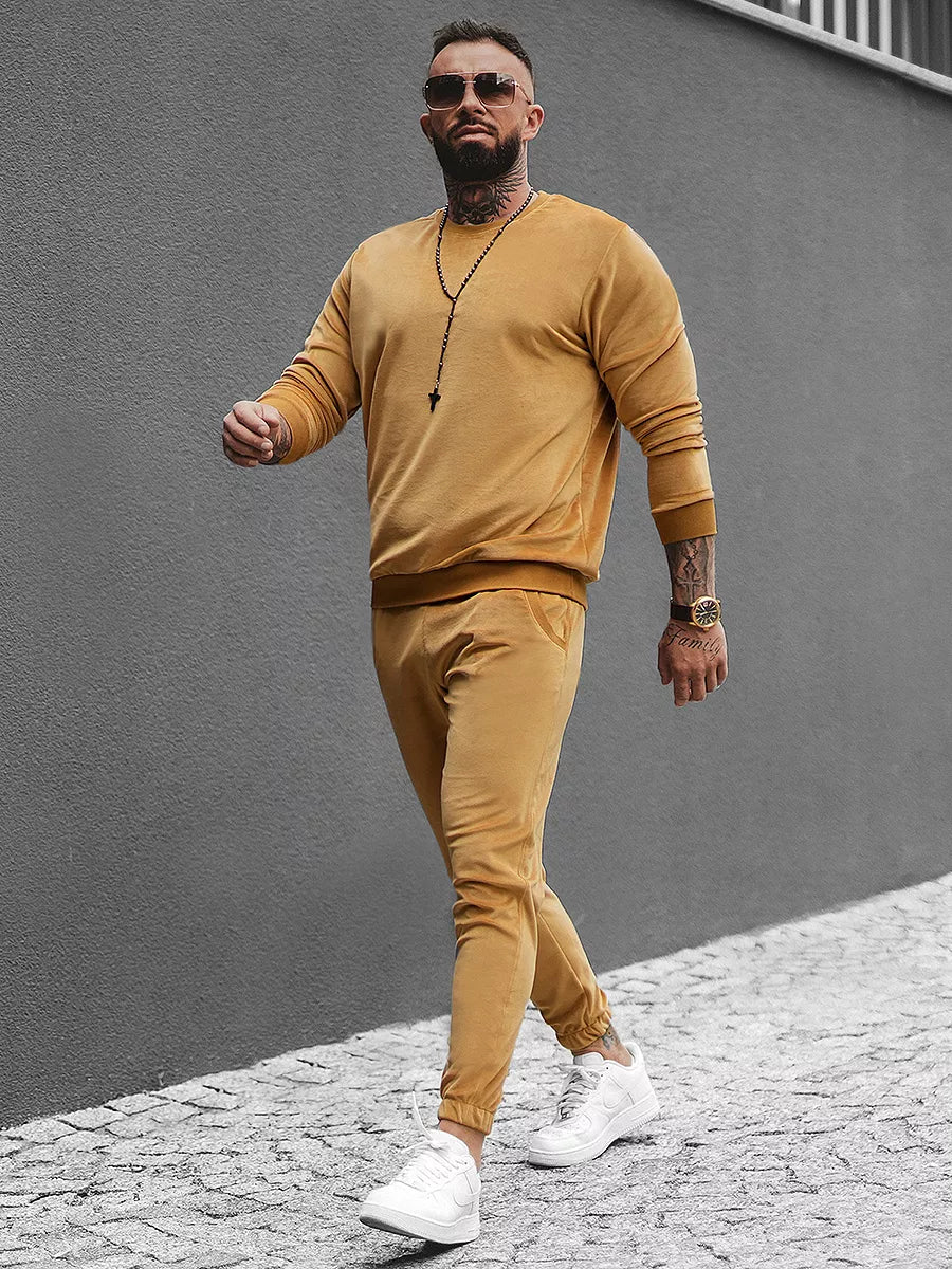 Men's brown velour casual set Kafil