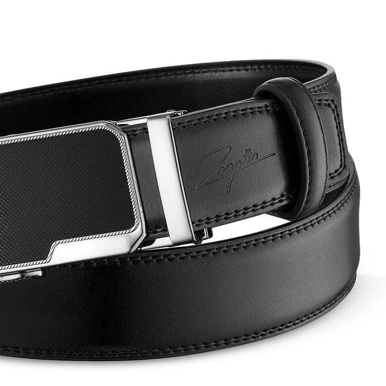 Men's leather belt with automatic buckle Allen (black) 