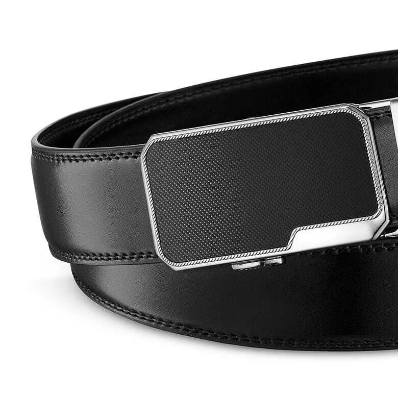 Men's leather belt with automatic buckle Allen (black) 