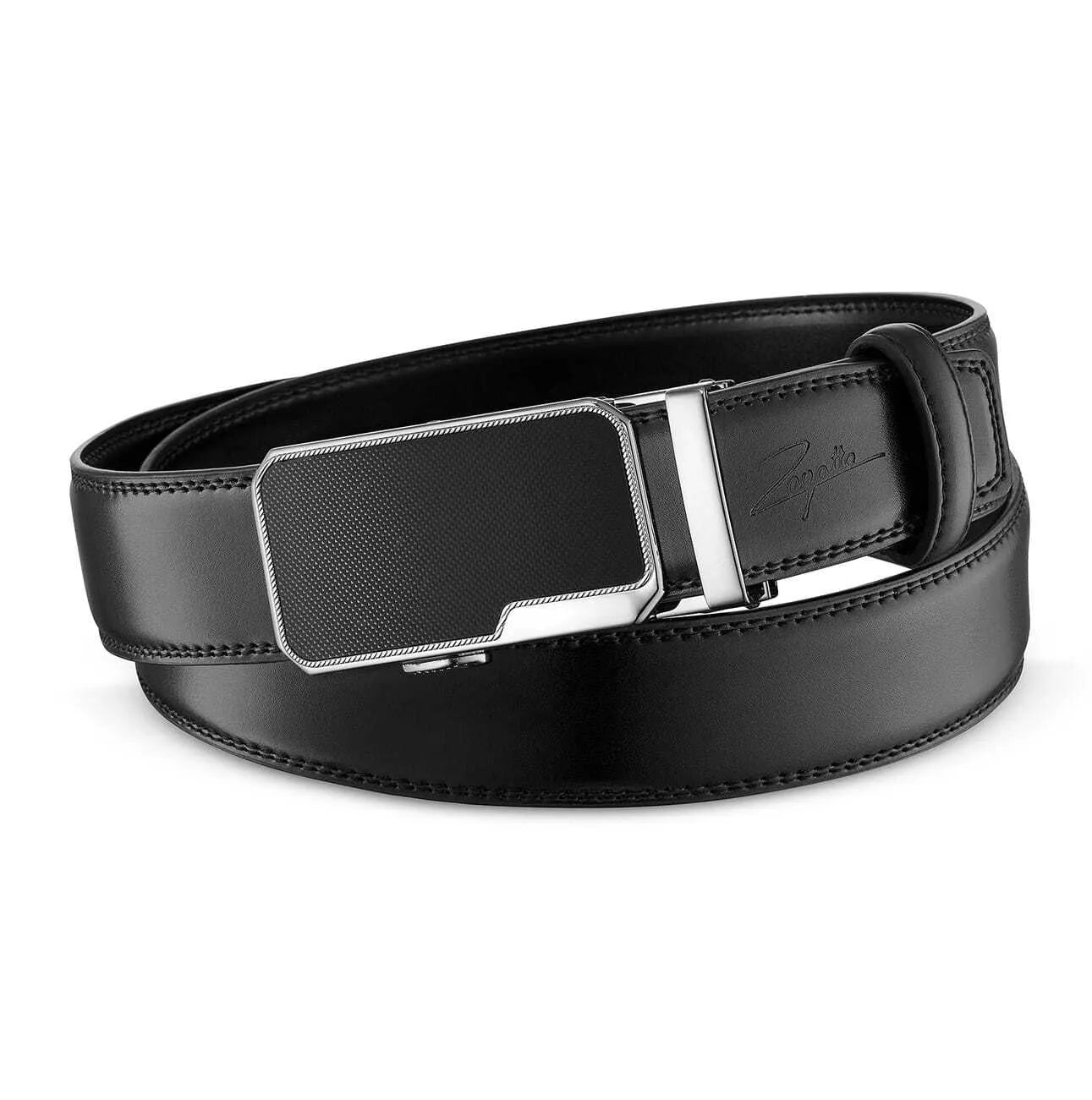 Men's leather belt with automatic buckle Allen (black) 