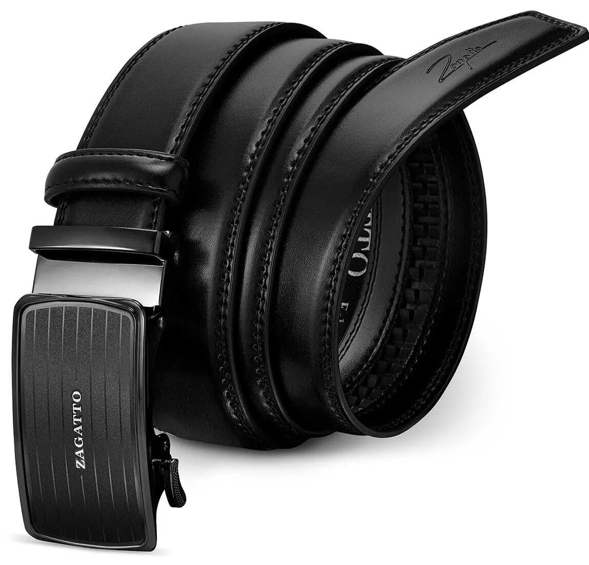 Men's leather belt with automatic buckle David (black) 