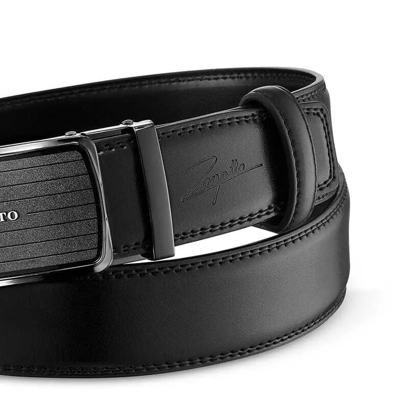 Men's leather belt with automatic buckle David (black) 
