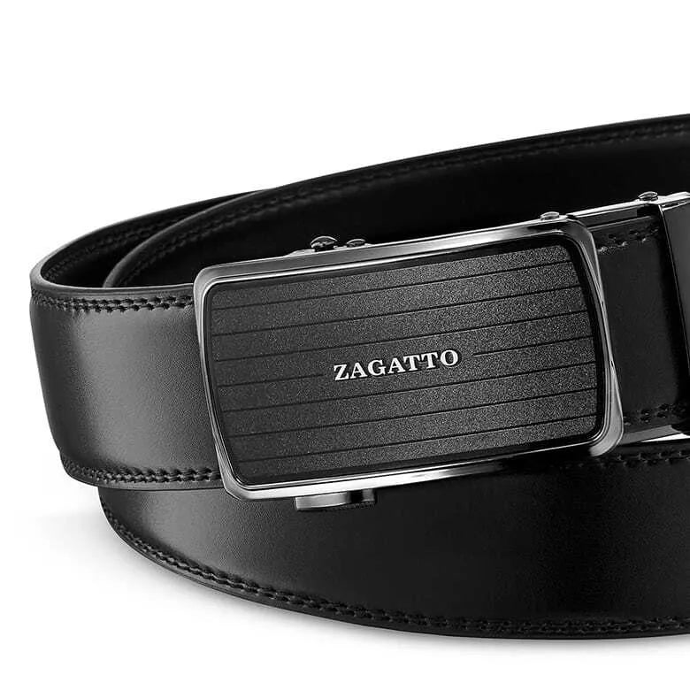 Men's leather belt with automatic buckle David (black) 