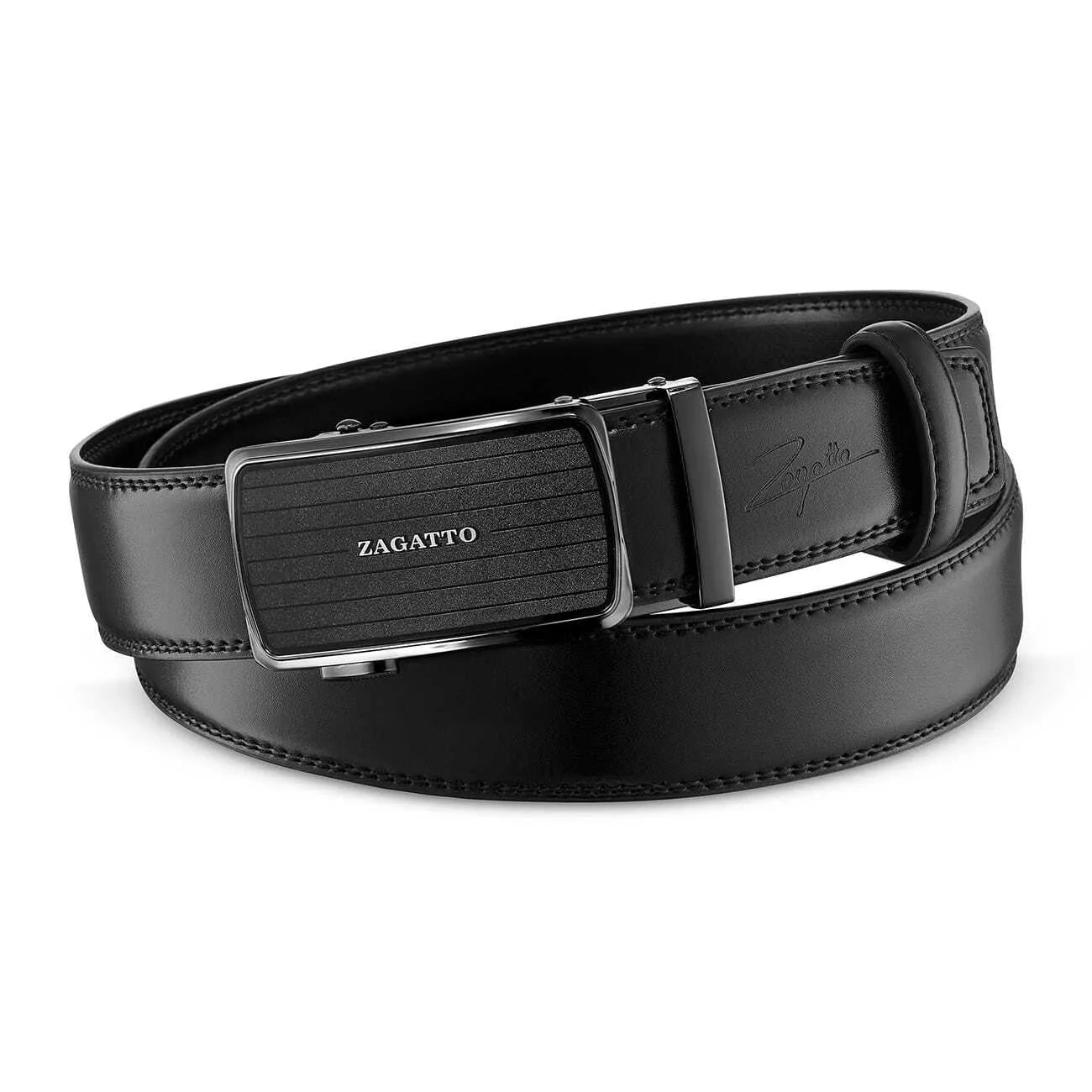 Men's leather belt with automatic buckle David (black) 