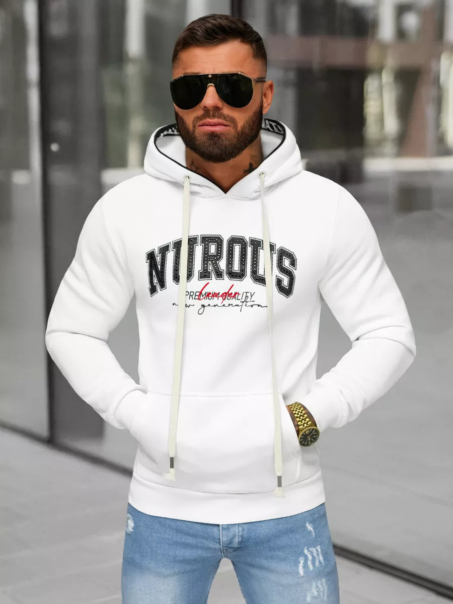 Men's white sweatshirt with a hood Nurous