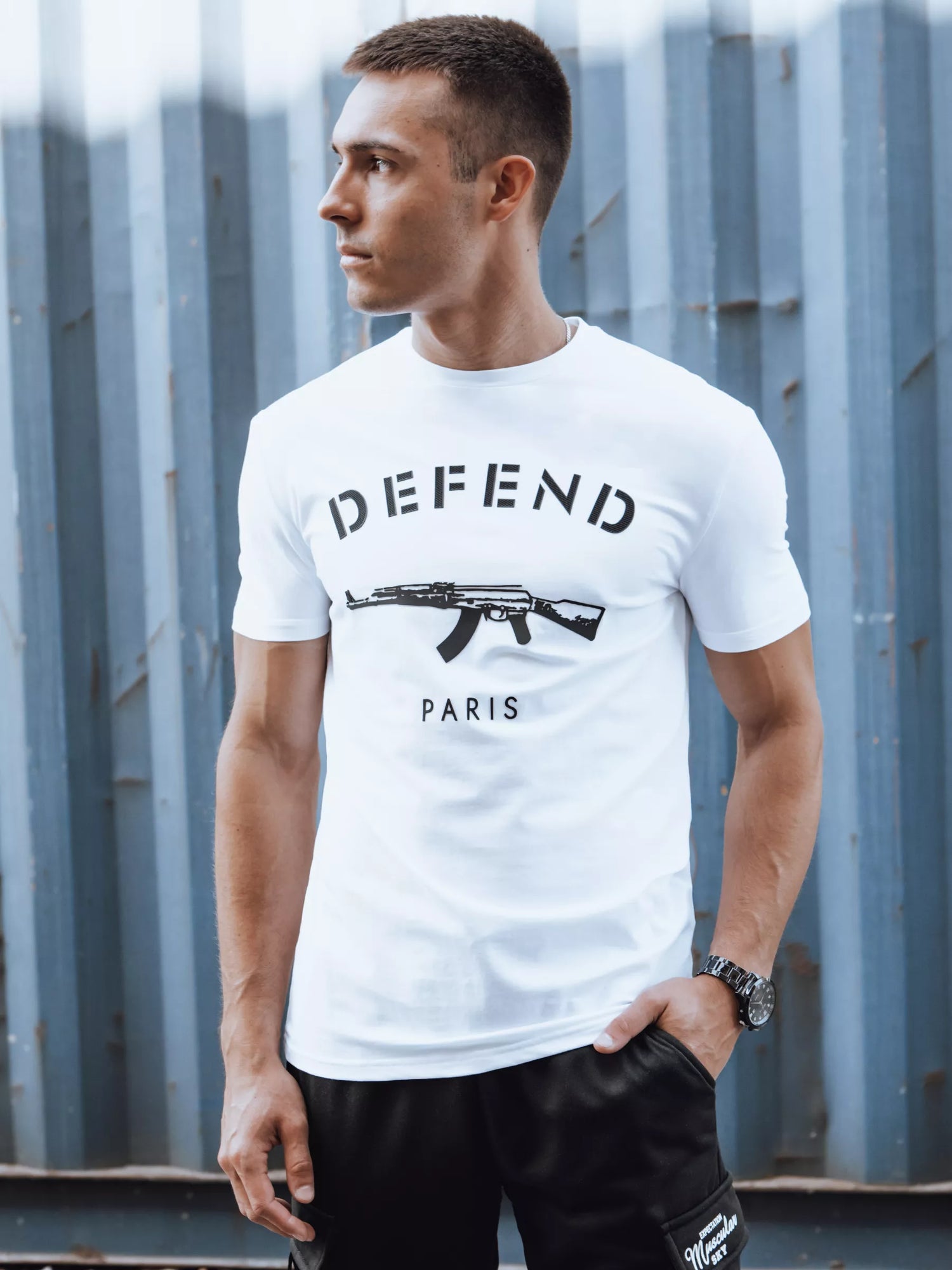 Men's white T-shirt Defend