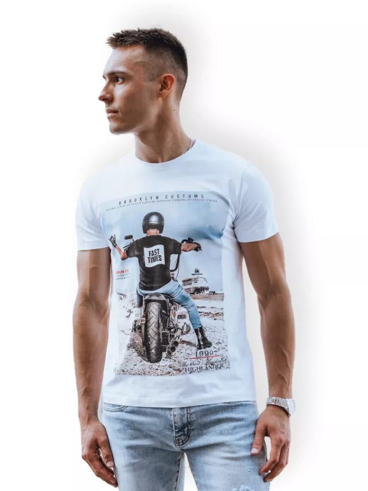 Men's white T-shirt Motocycle