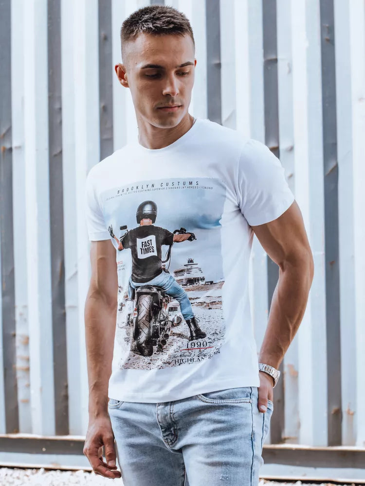Men's white T-shirt Motocycle