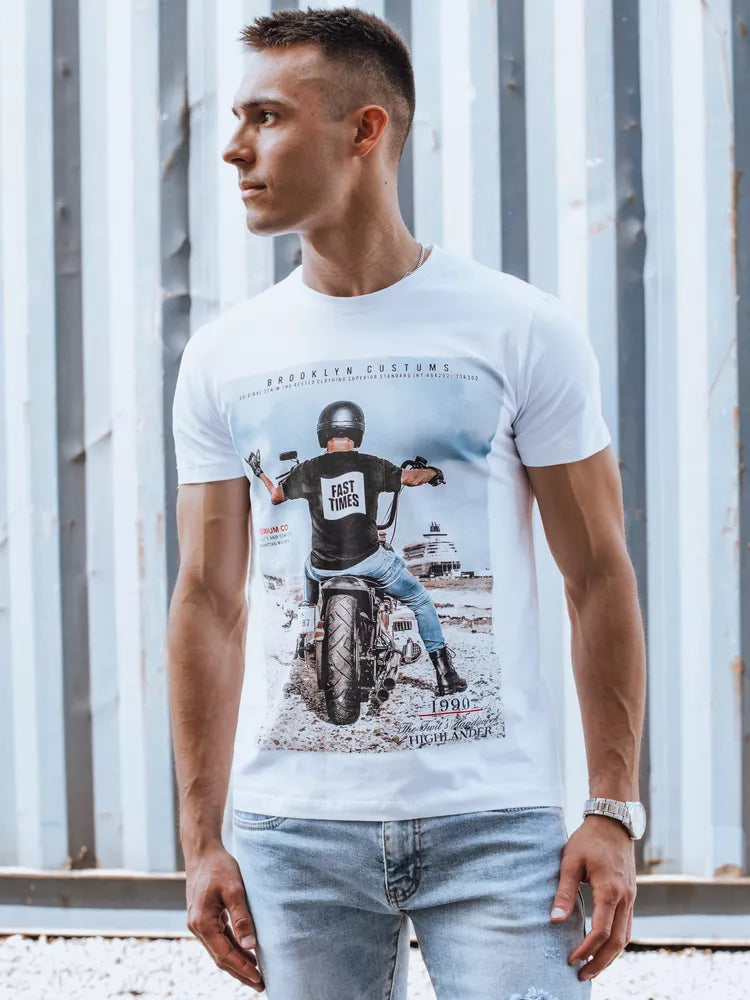 Men's white T-shirt Motocycle