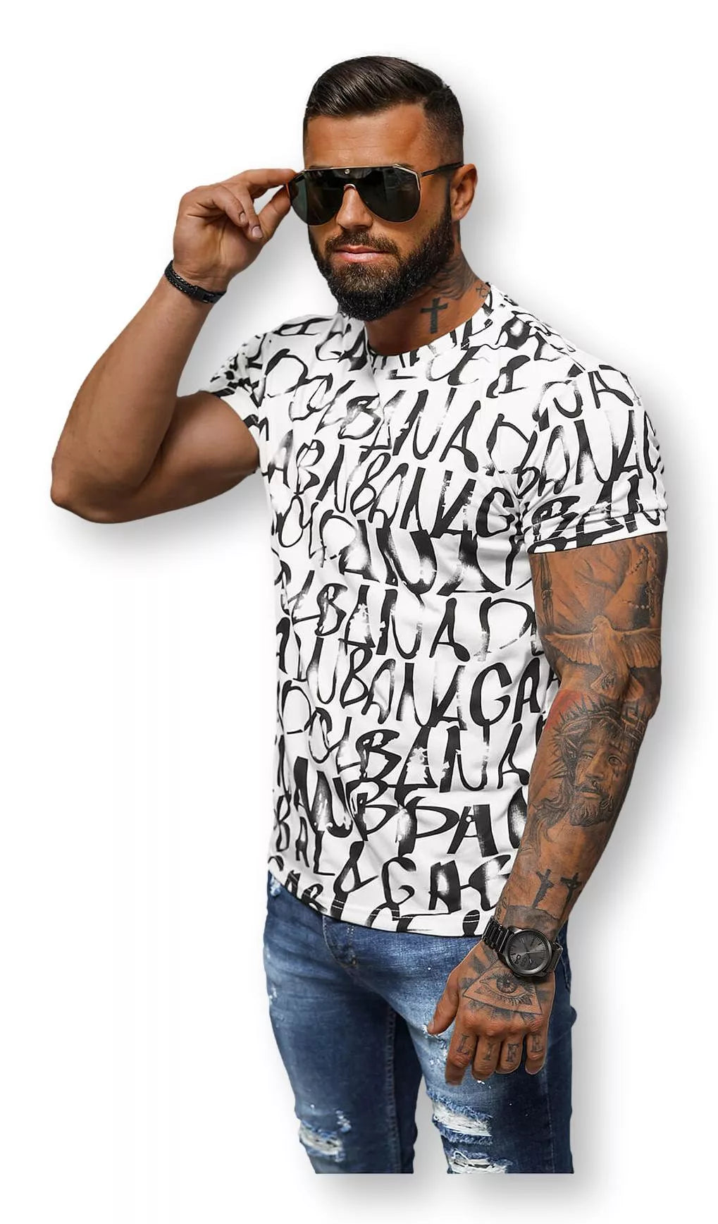 Men's white T-shirt with print Gork
