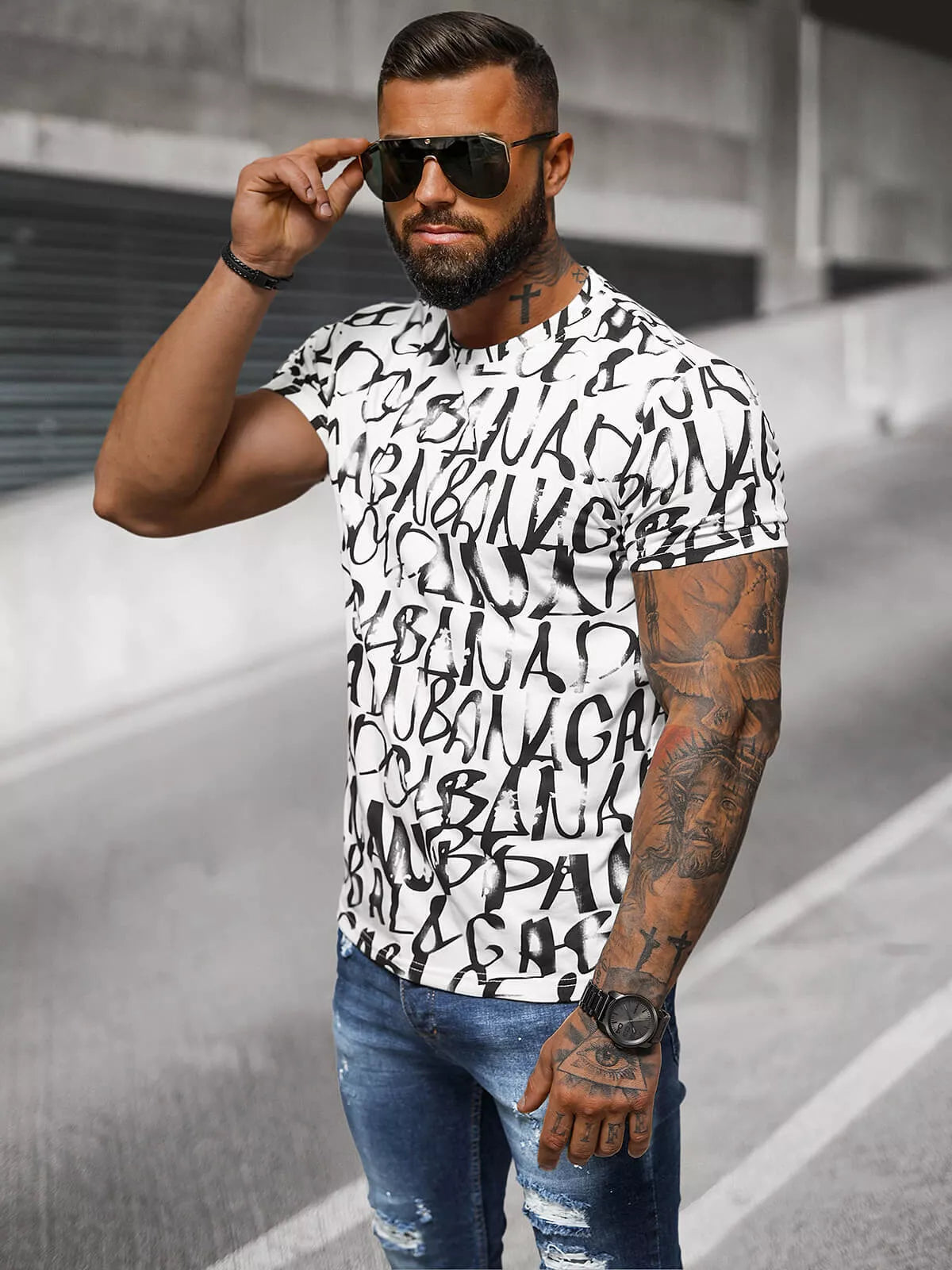 Men's white T-shirt with print Gork