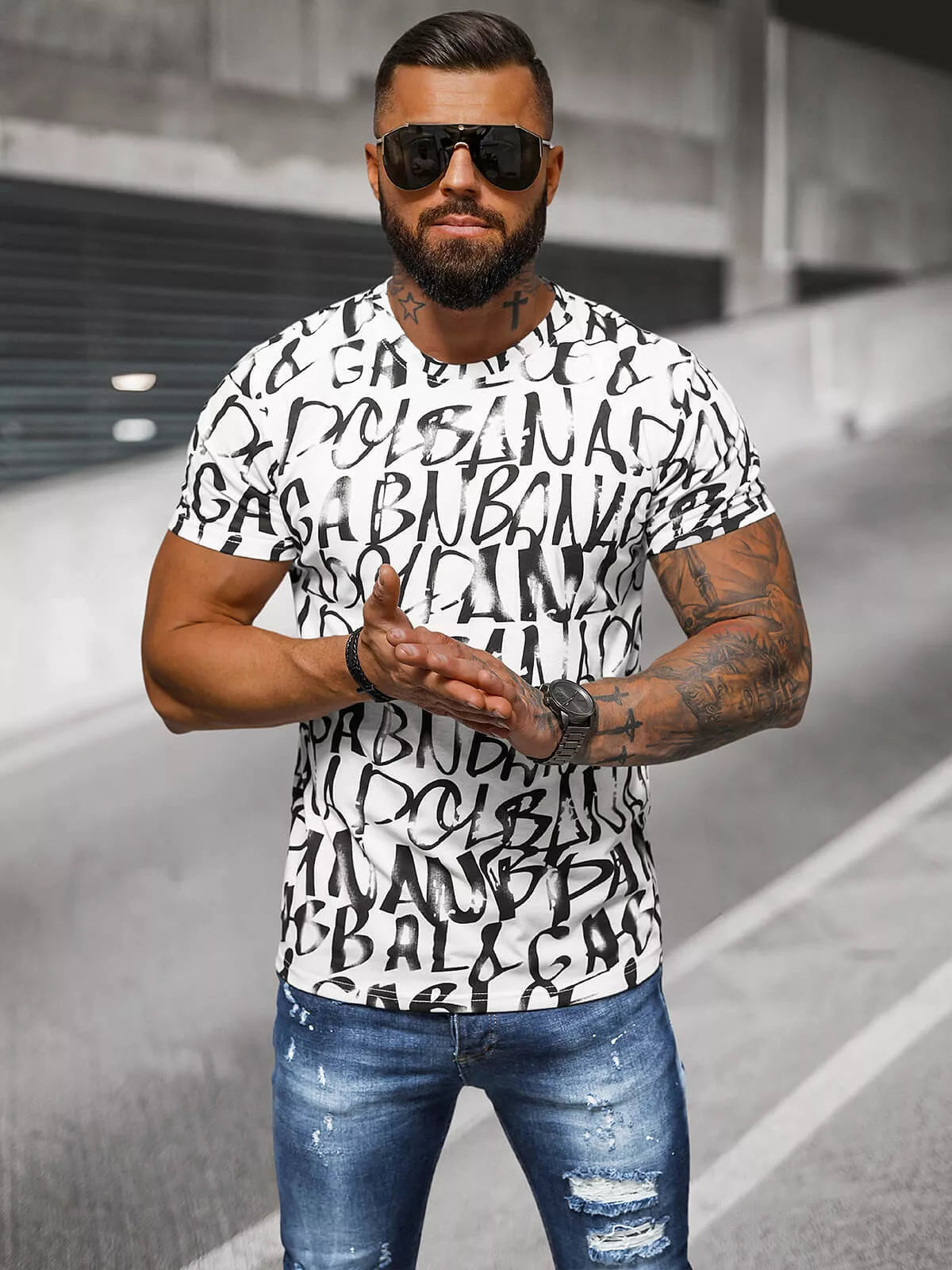 Men's white T-shirt with print Gork