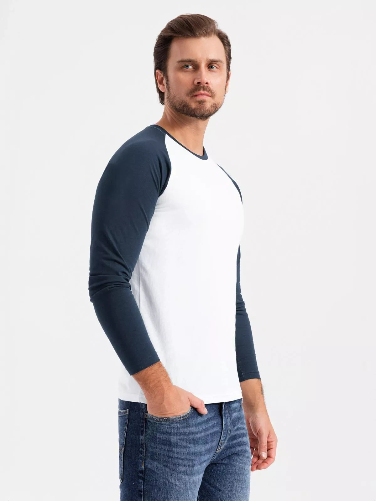 Men's white/dark blue long-sleeved T-shirt Artur