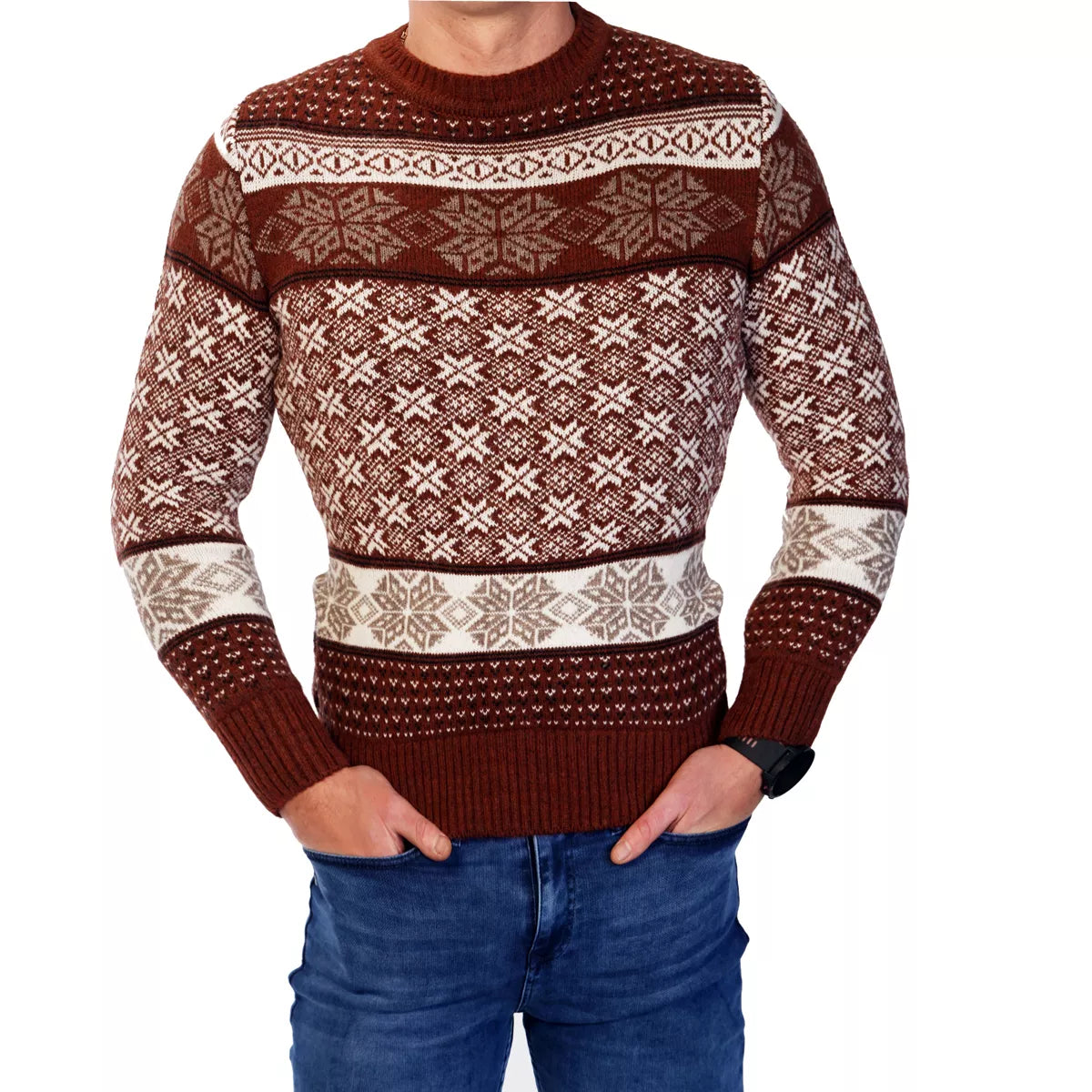 Men's burgundy Christmas sweater Snowflake 