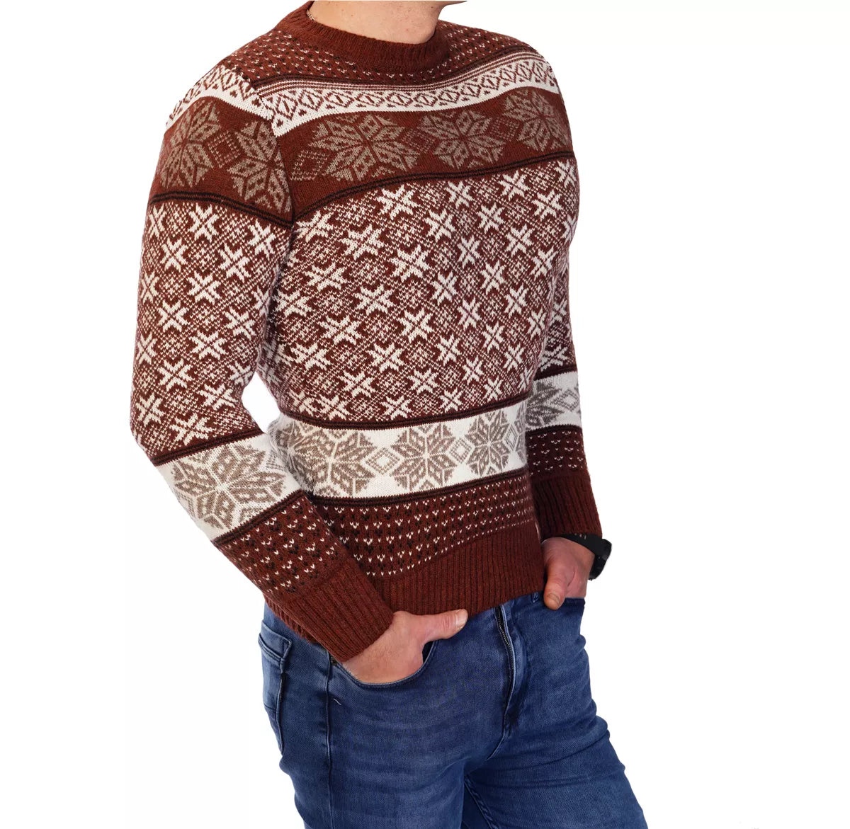 Men's burgundy Christmas sweater Snowflake 