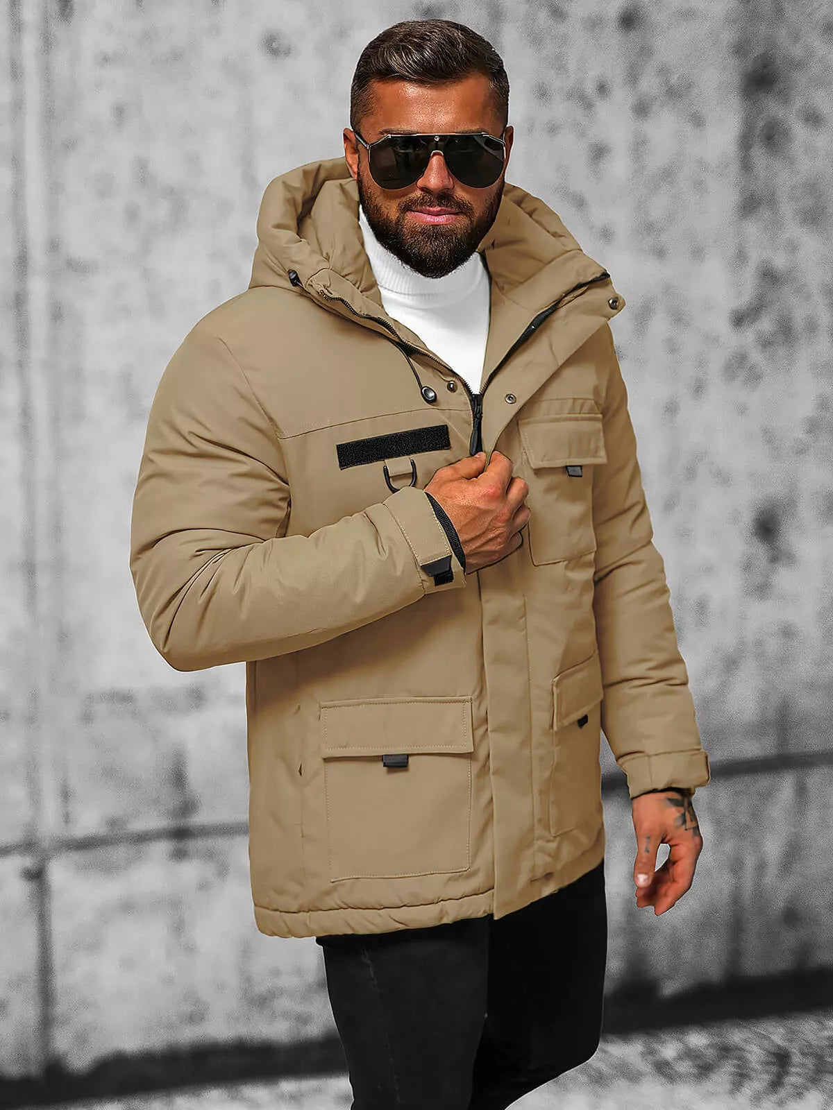 Men's brown jacket with hood Winter