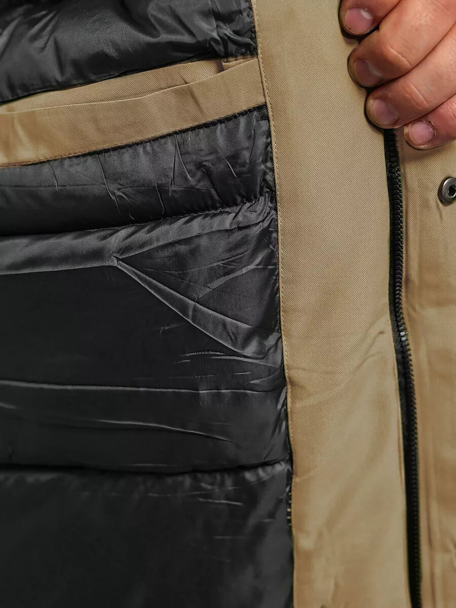 Men's brown jacket with hood Winter