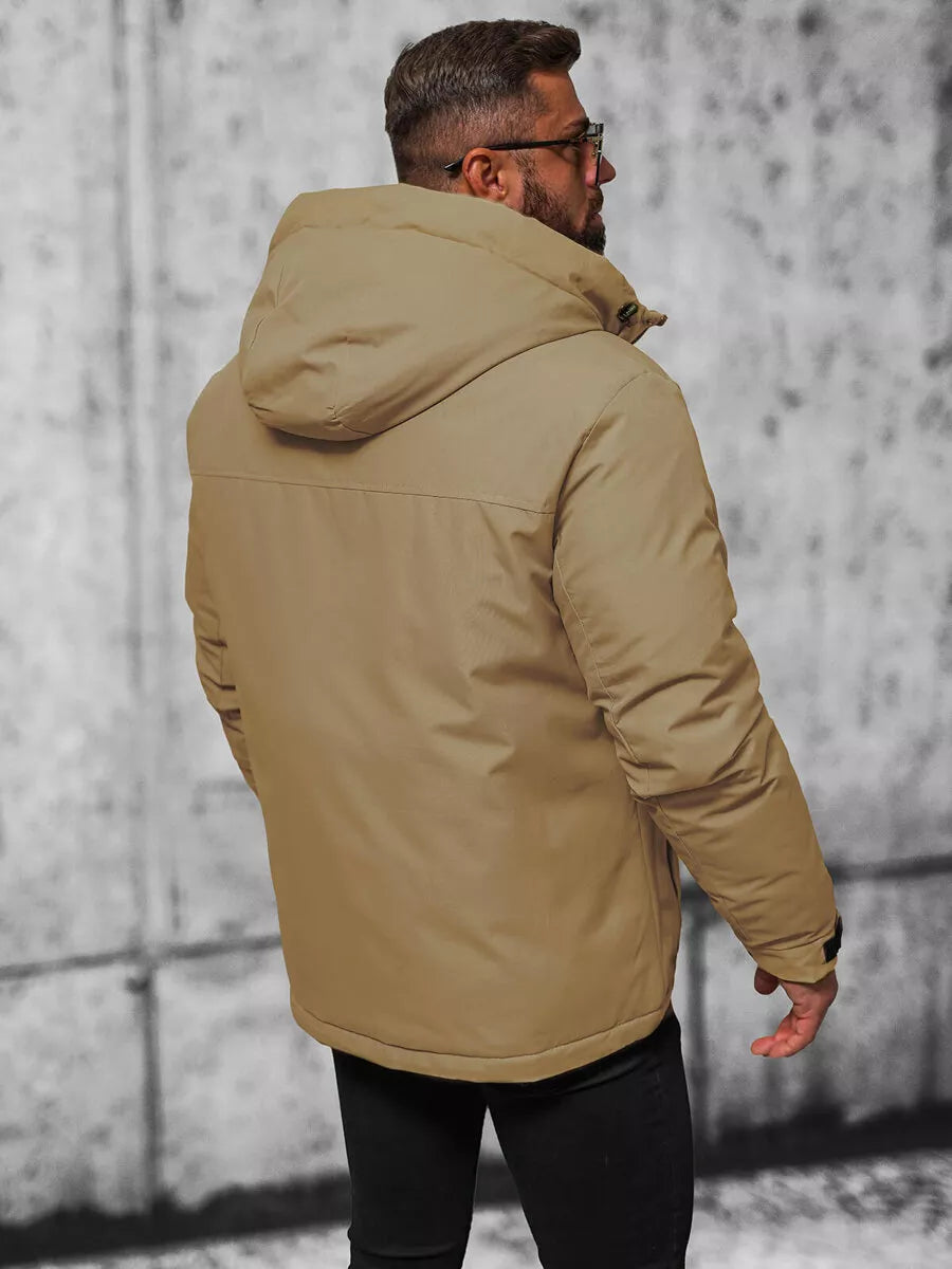 Men's brown jacket with hood Winter