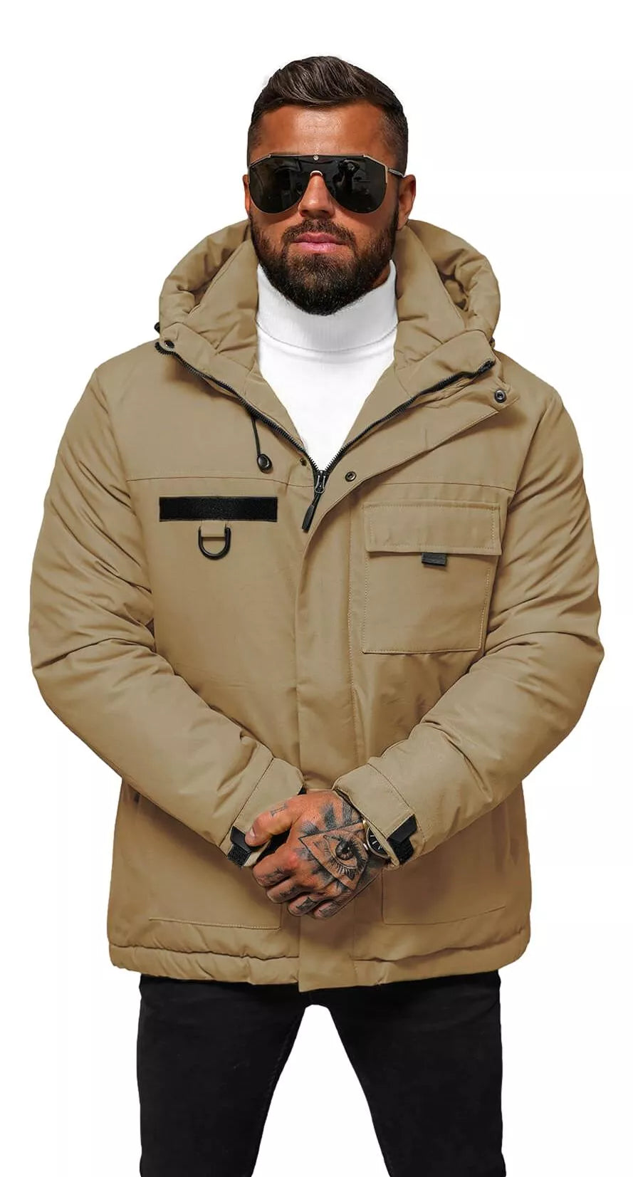 Men's brown jacket with hood Winter