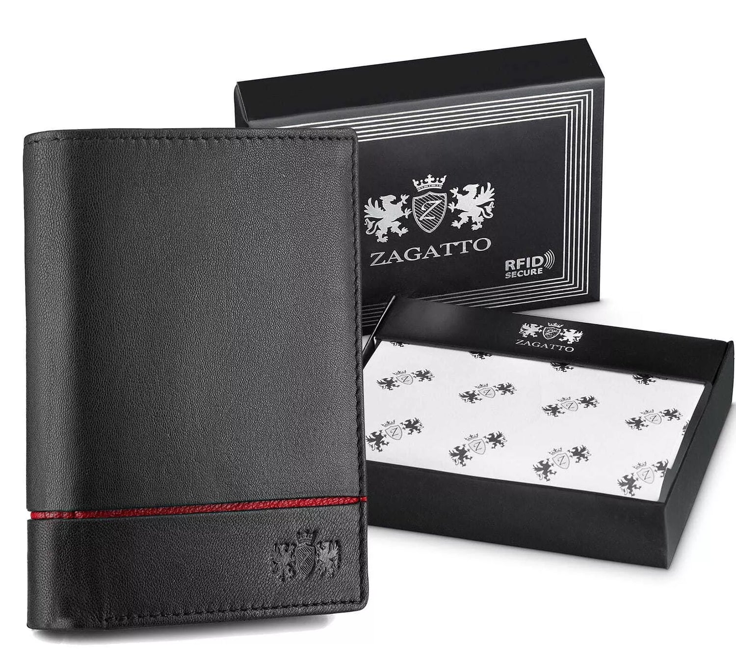 Men's wallet made of genuine leather Duger (with red detail) 