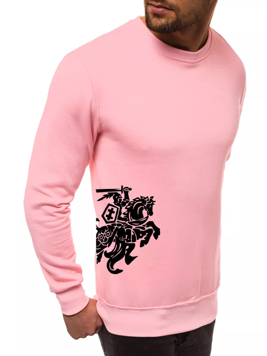 Men's sweater - light pink with coat of arms on the side Vytis