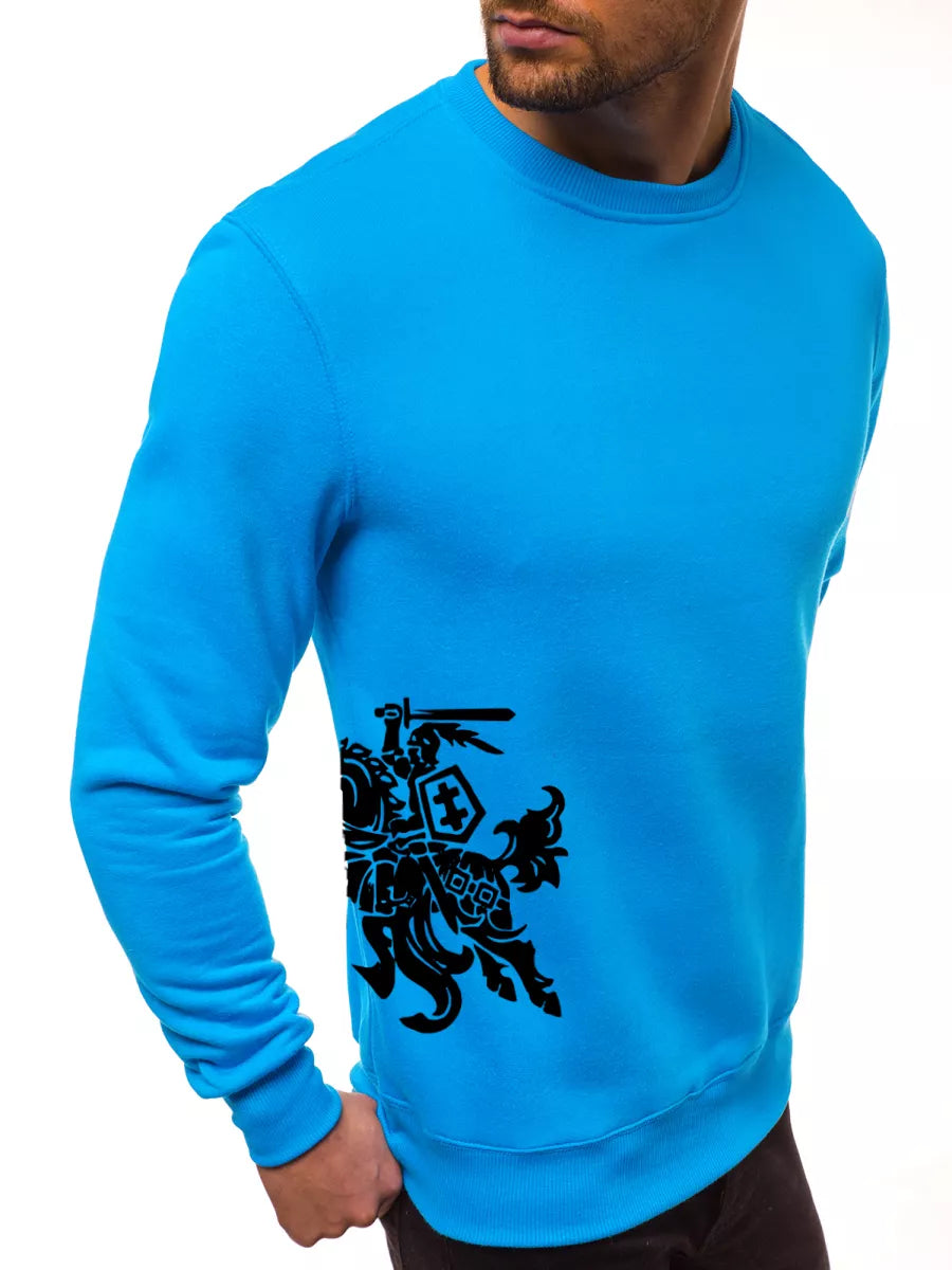 Men's sweater - light blue with black coat of arms on the side Vytis