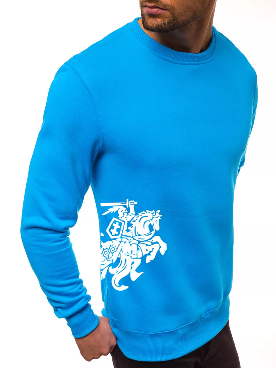Men's sweater - light blue with coat of arms on the side Vytis