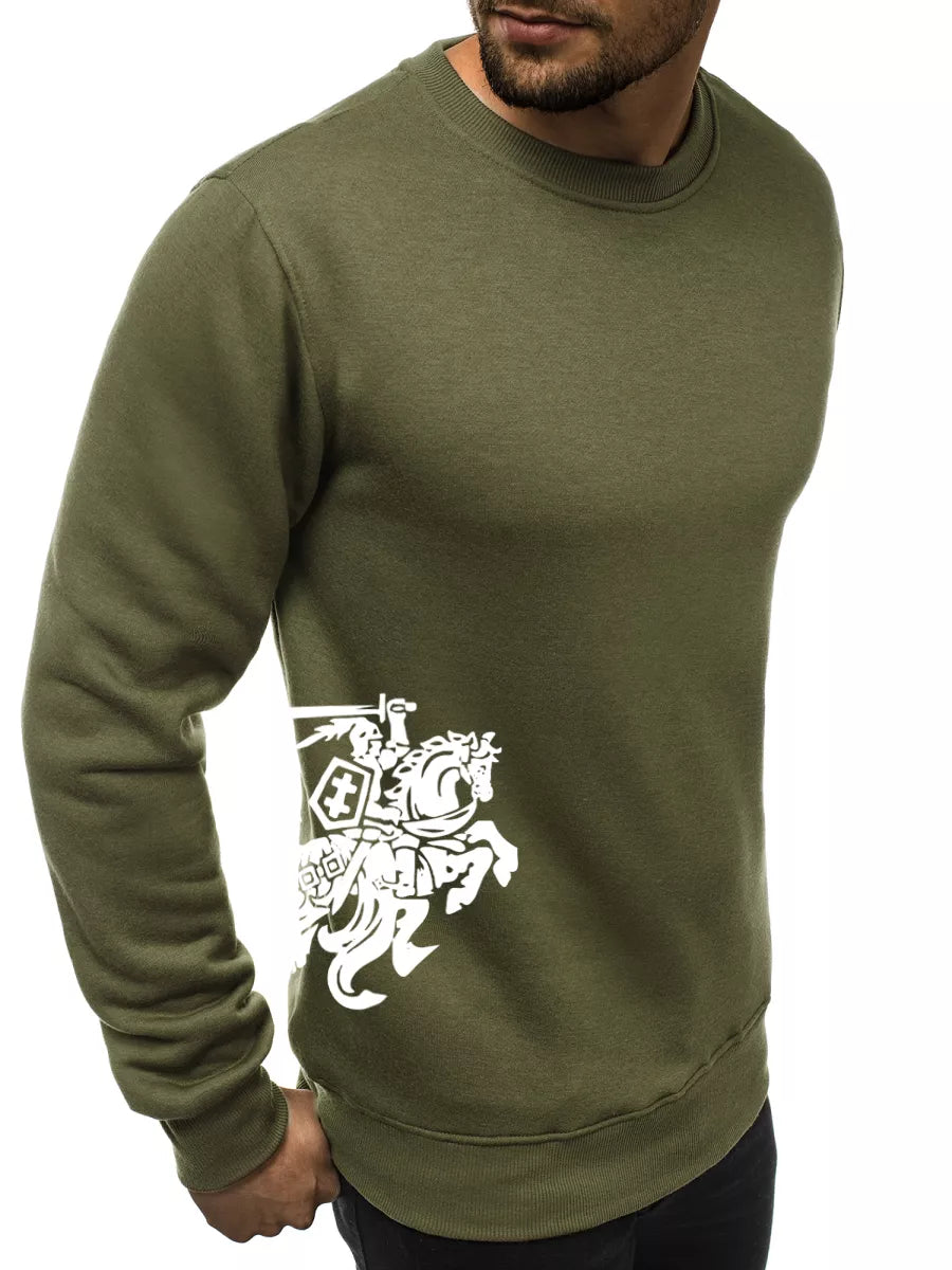 Men's sweater - khaki with coat of arms on the side Vytis