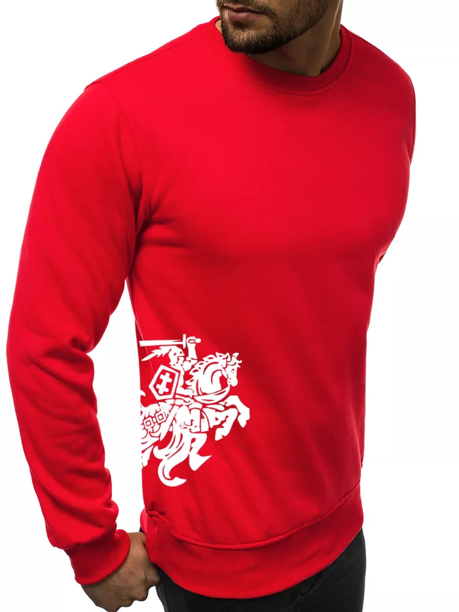 Men's sweater - red with coat of arms on the side Vytis