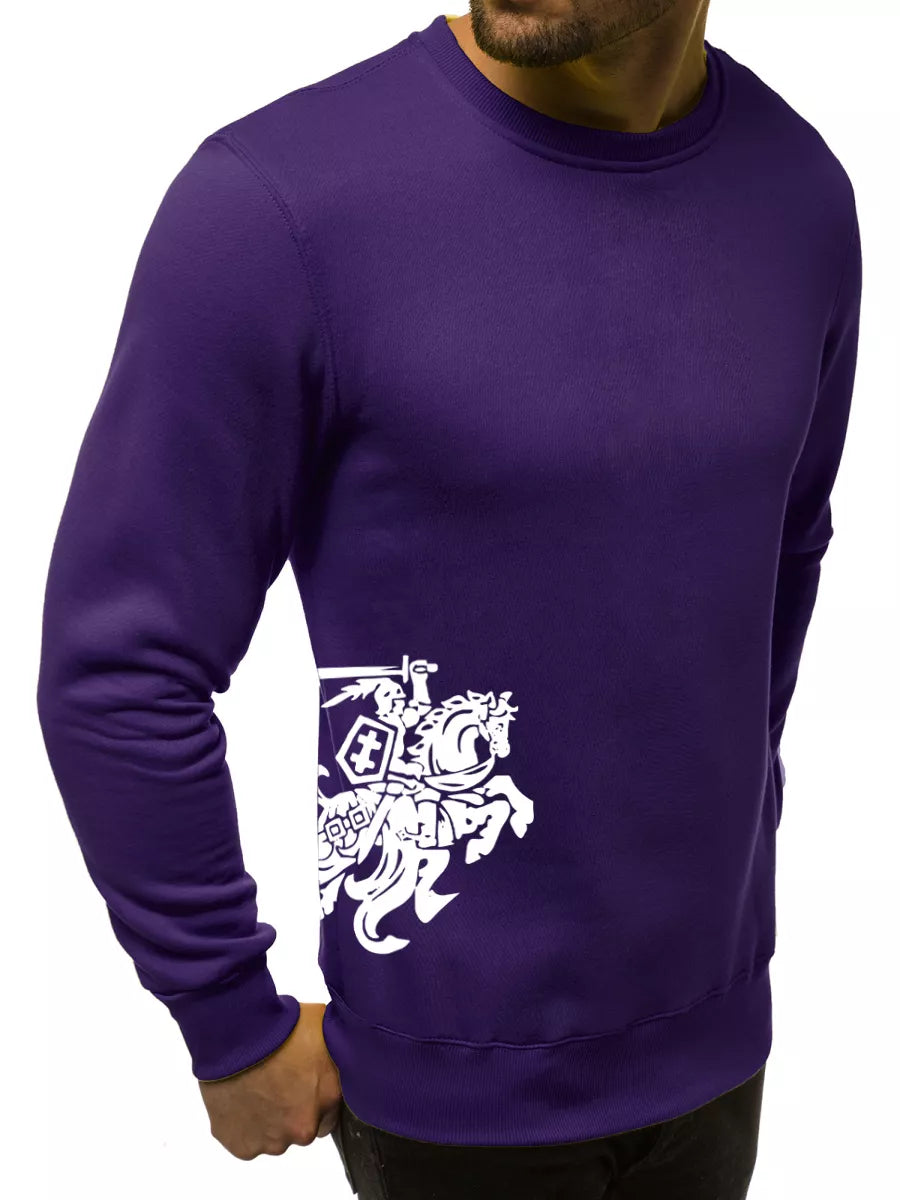 Men's sweater - purple with coat of arms on the side Vytis