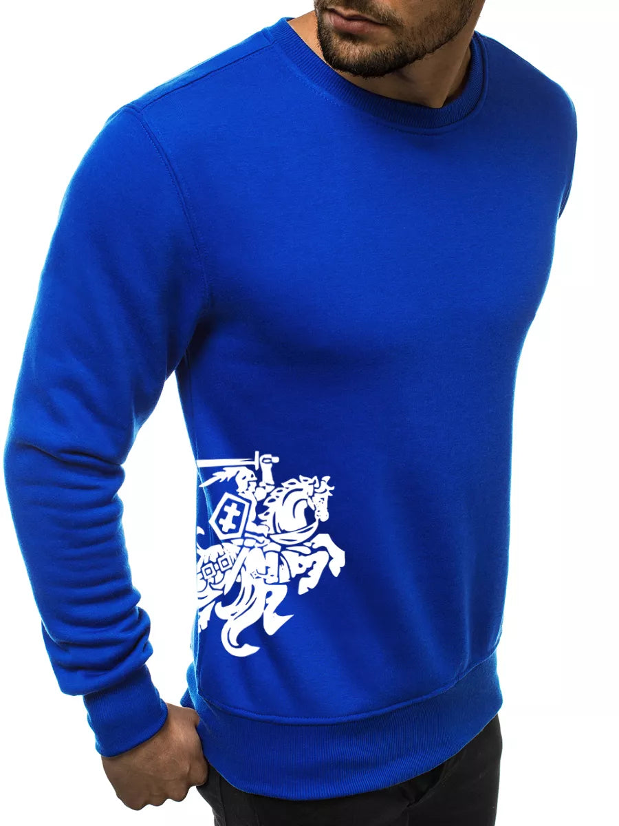 Men's sweater - blue with coat of arms on the side Vytis