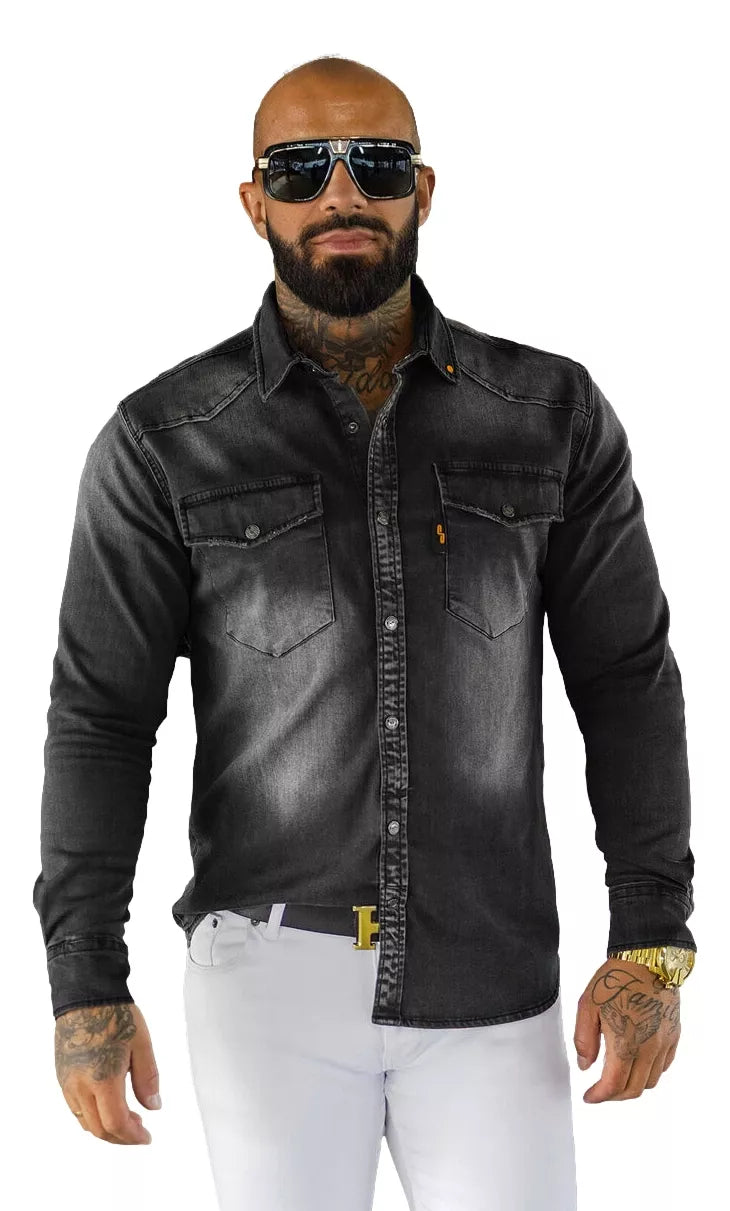 Men's black denim shirt
