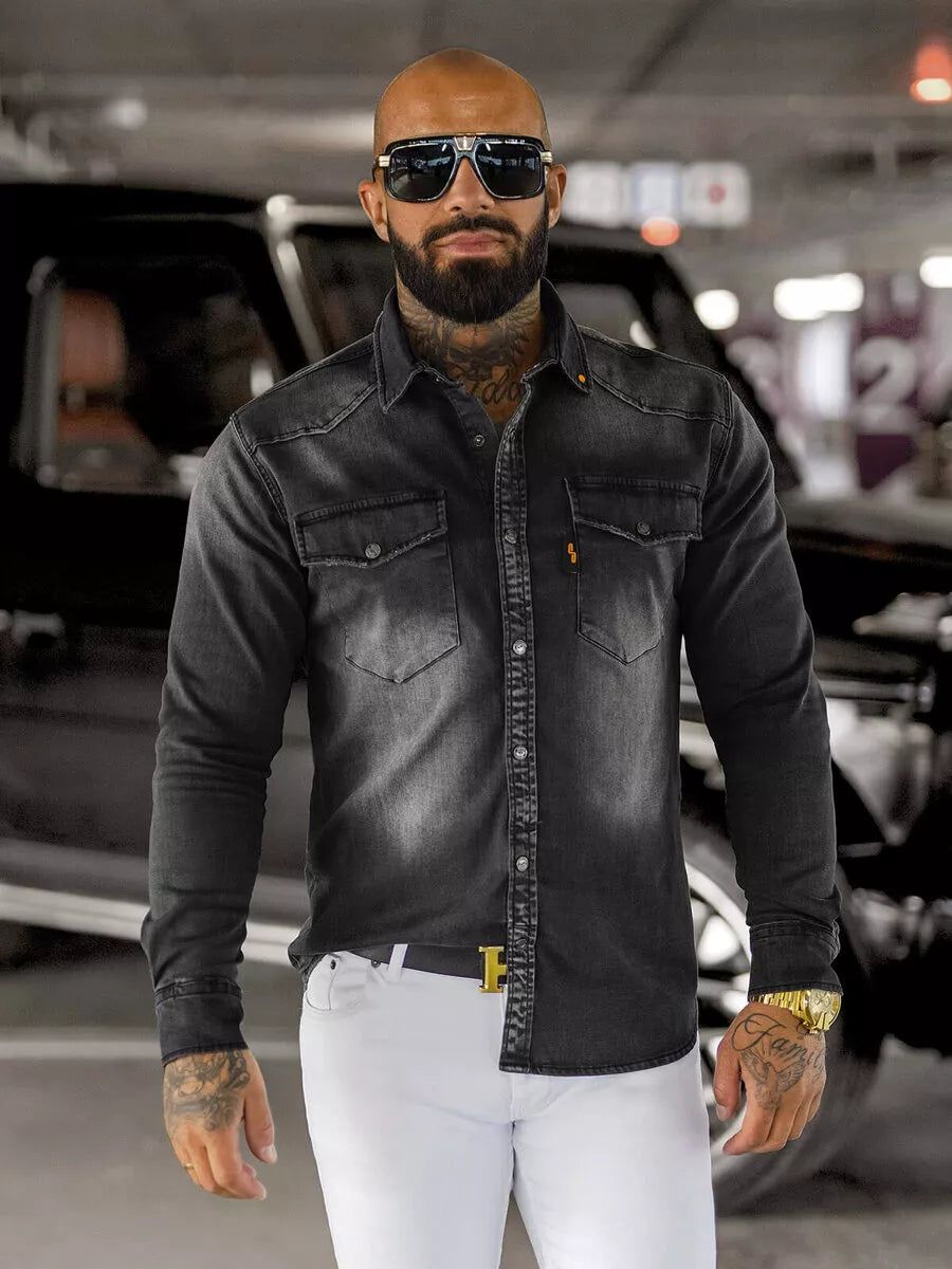 Men's black denim shirt