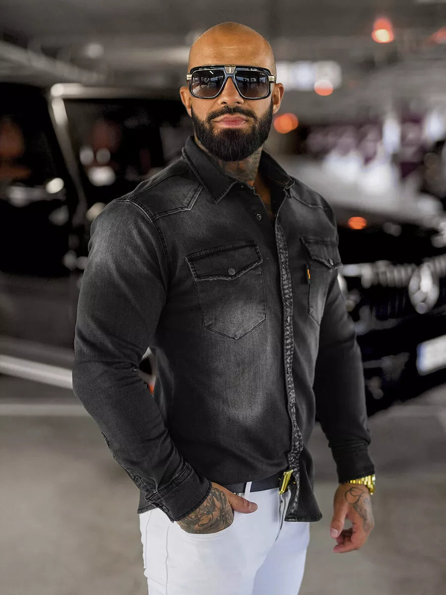 Men's black denim shirt