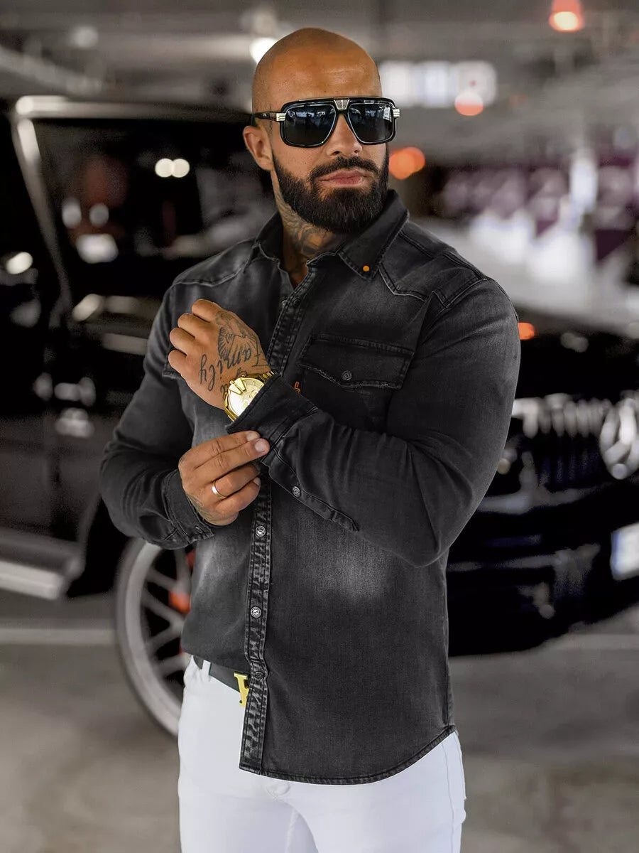 Men's black denim shirt